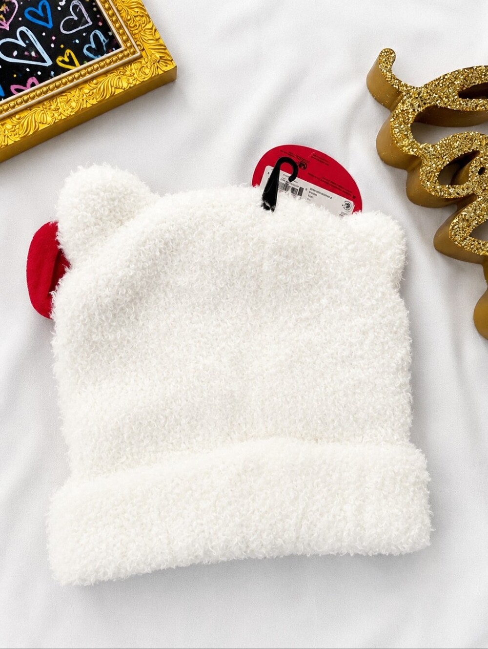 NWT Sanrio Hello Kitty White Fuzzy Plush Beanie Red Bow 3D Ears Kawaii Sz 8.5" W - Picture 3 of 7